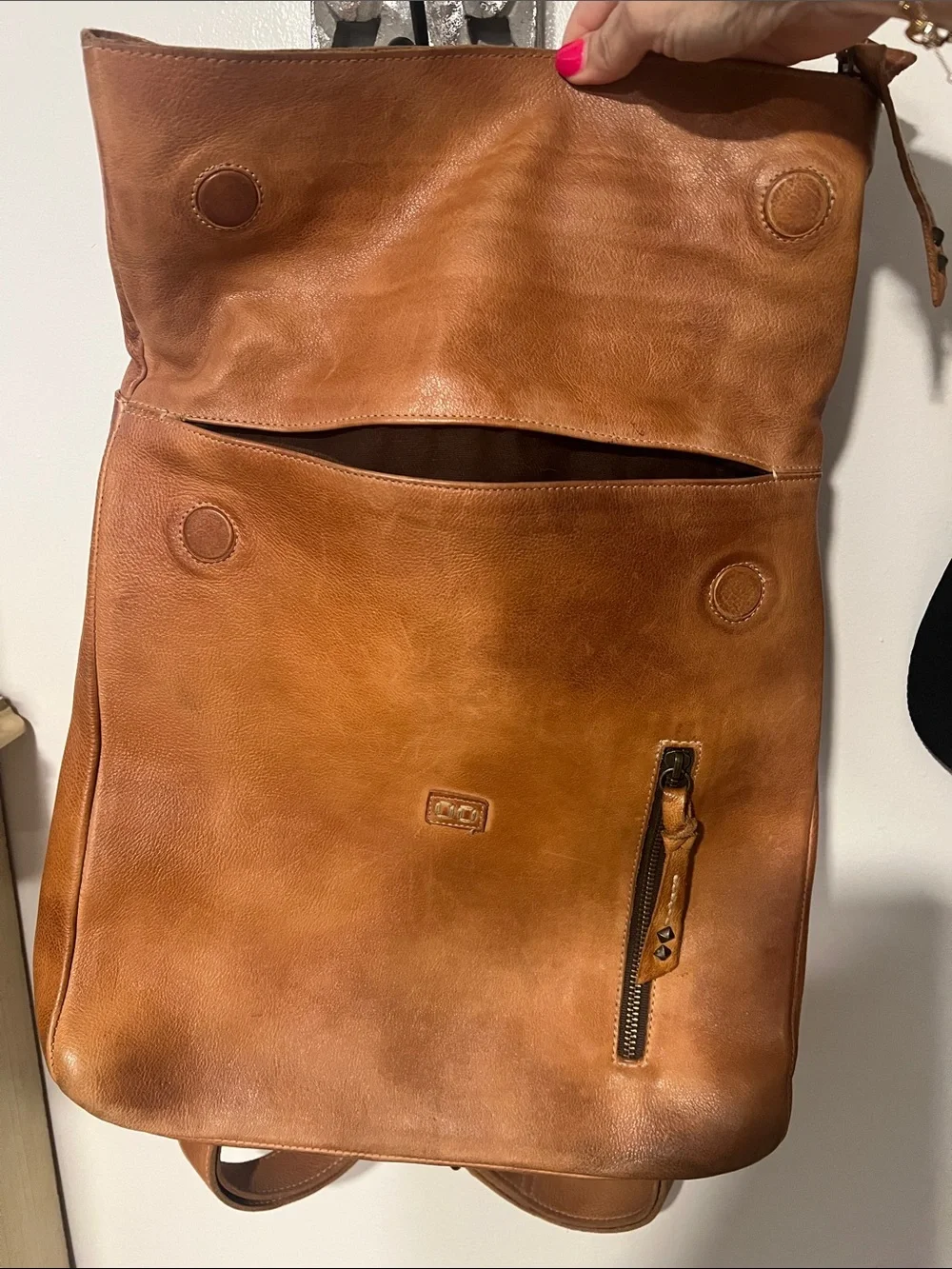 Bed Stu Tan Leather Fold-Top Backpack